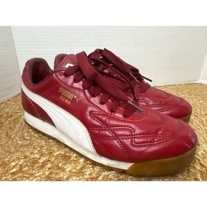 Puma Roma Red Leather Low Top Sneakers Womens Retro Athletic Shoes Gum Sole